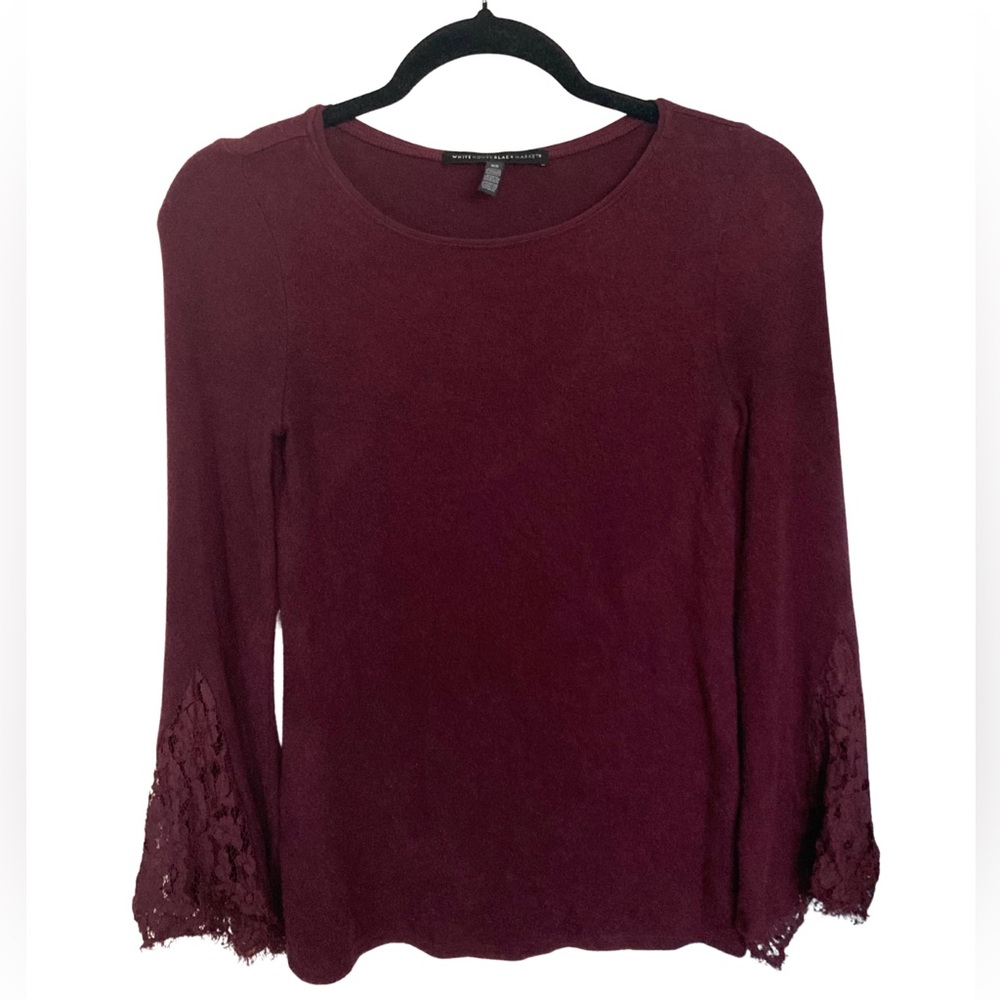 White House Black Market Burgundy Lace Sleeved Blouse Sweater Size XS